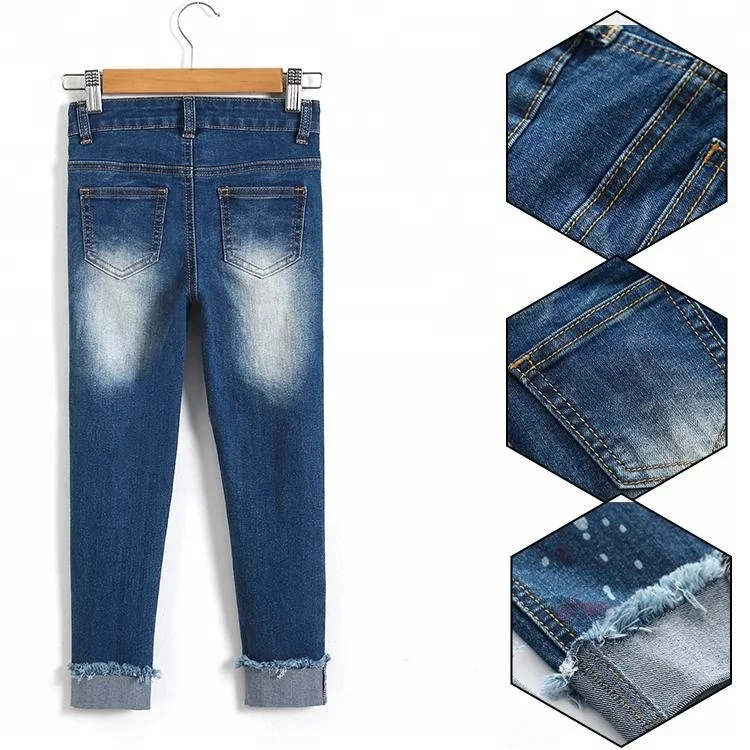 
Wholesale china cheap slim fit color print embroidered children jeans 