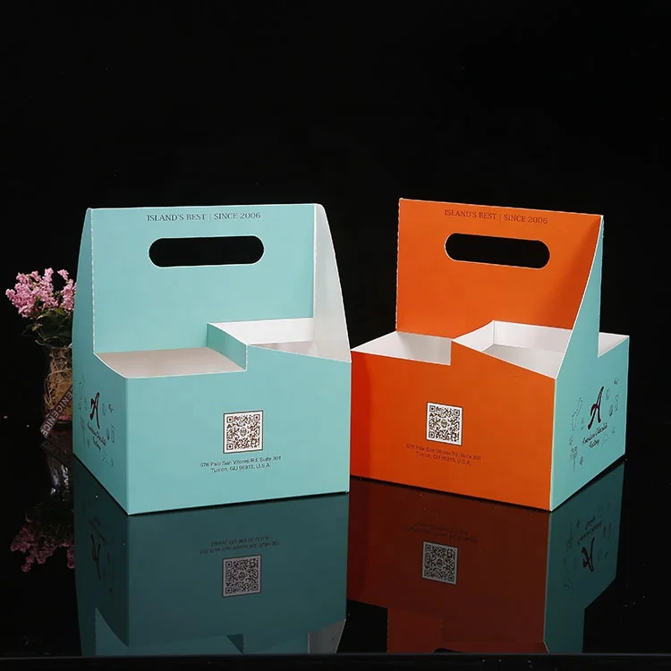
Disposable paper cup carrier with handle,2 & 4 cup cardboard drink carrier boxes 