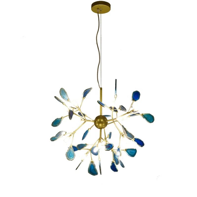 
Zhongshan Modern adjustable hanging home Decorative G4 LED Agate designer iron vintage chandeliers lighting 