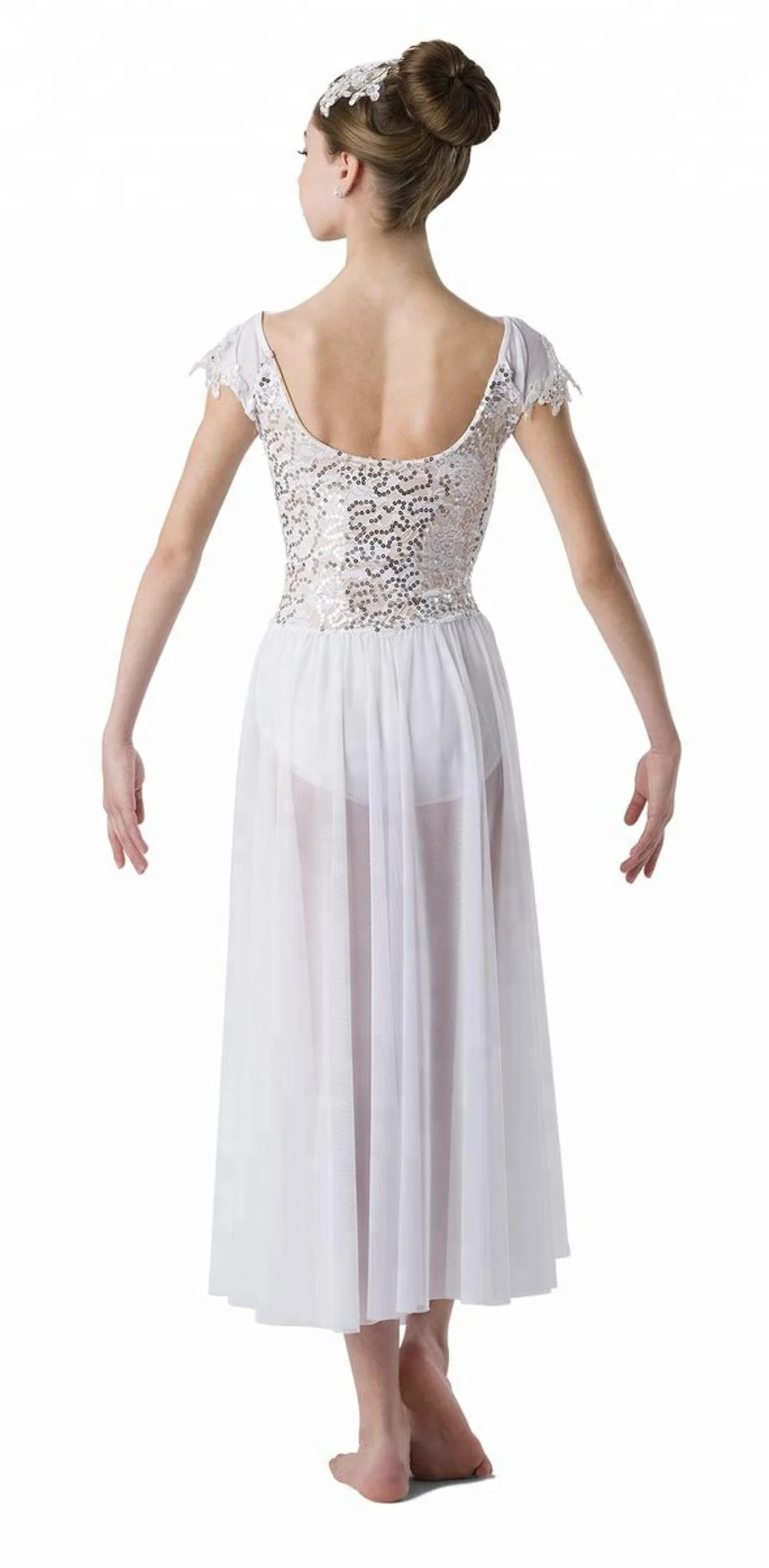 beautiful adults women white long lyrical dance dress shiny sequin elegant dance wear stage performance dance costume