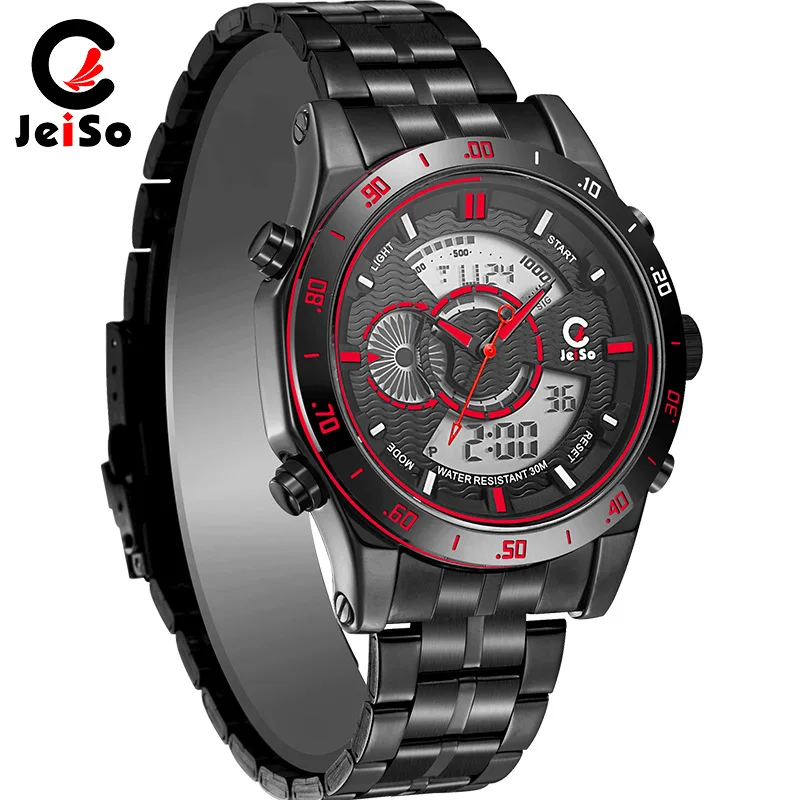 JeiSo Quartz Multifunctional Sports Alloy Watch Genuine Waterproof Dual Display Movement LCD White Steel Band