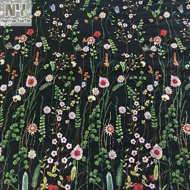 Nanyee Textile Fashion 9 Colors Thread Embroidery Mesh Fabric