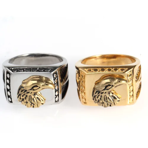China New Design Luxury 18k Gold Plated Mascot Power Eagle Head Finger Ring for Men