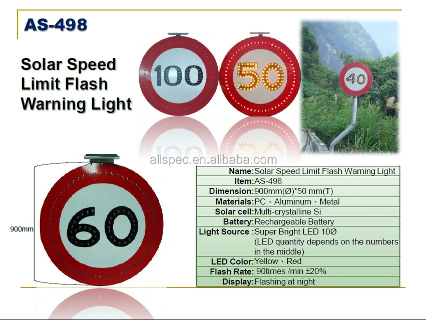 Solar LED Speed Limit Flashing Warning Sign with Speed Sensor