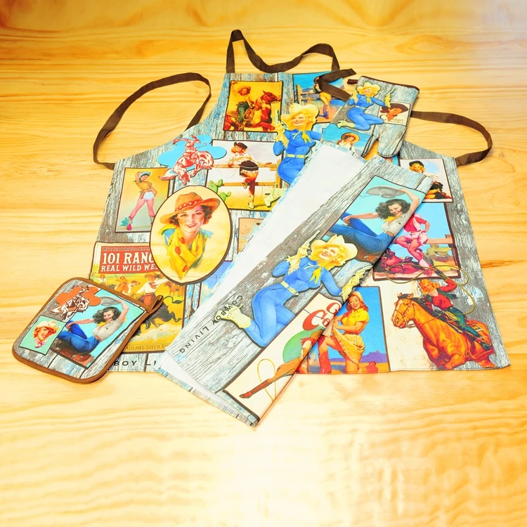 
Wholesale 100% cotton custom digital printed oven mitt kitchen apron set 