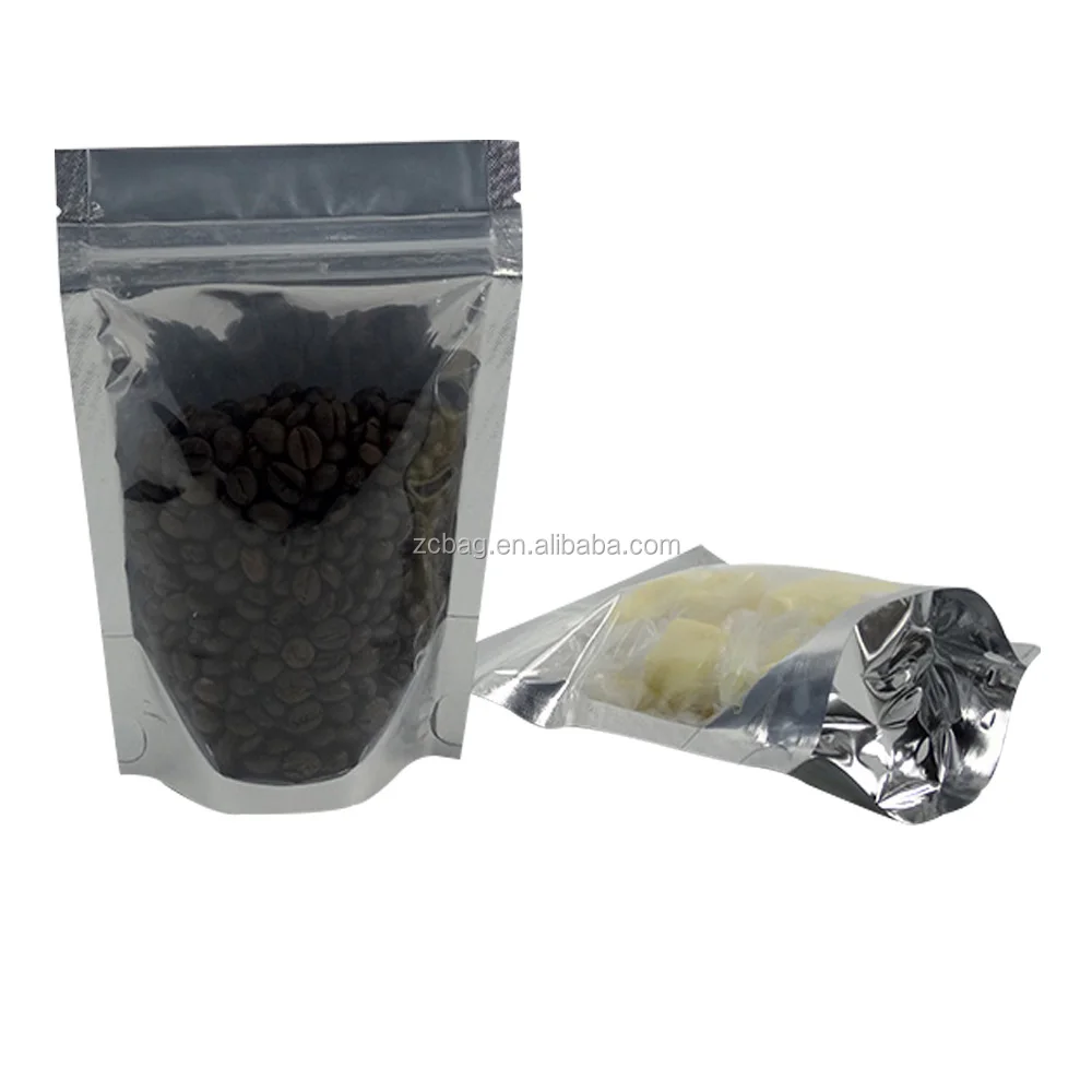 Silver Clear Front Transparent Plastic Aluminum Foil Dual Shield Stand Up Zipper Pouch 250g Sea Salt Packaging Bags