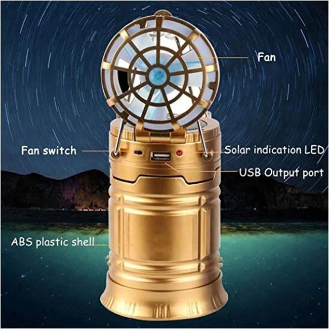 OEM Mini Little Hanging 360 Bright Outdoor Picnic Telescopic Portable Rechargeable Solar LED Camping Lantern With Ceiling Fan