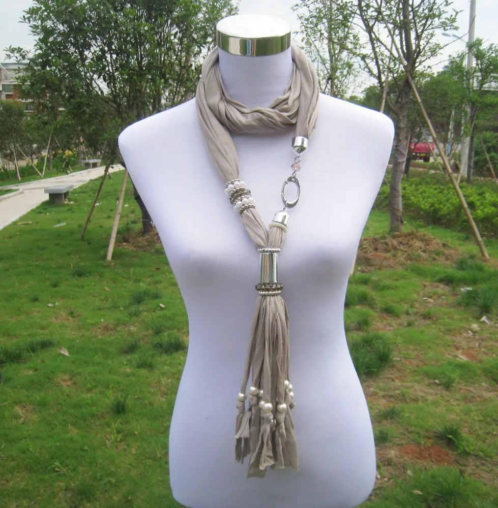 beads scarf pendant necklace jewelry with beads decoration necklace/ beaded scarf necklace wholesale