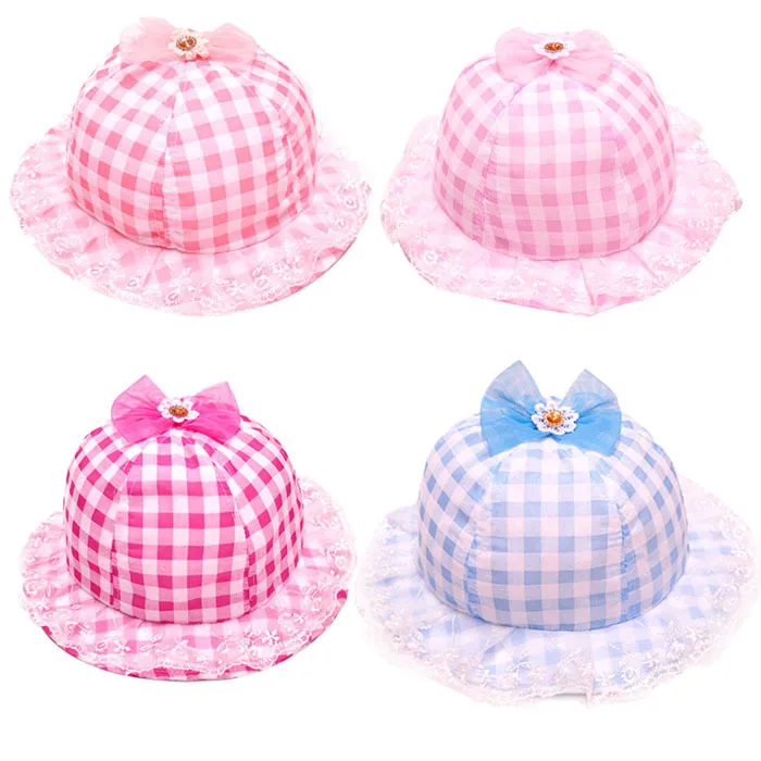 Stylish Fashion 2015 Summer outdoor Thin Children Hat Baby Grid Lace Cap Girls Cotton Bucket Fisherman
