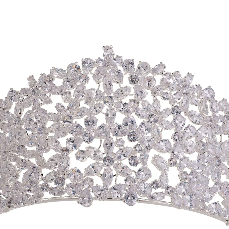 Echsio New Luxury Full Zircon Wedding Crown Bridal Hair Tiaras For Ladies Party Sparkling Bridal Jewelry Sliver Crowns BC4465