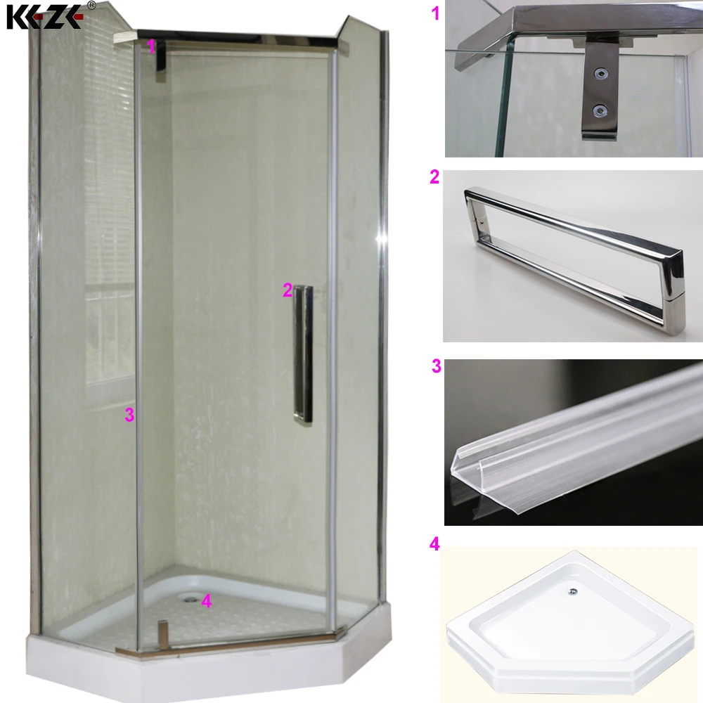 Шестигранный корпус для душа, стеклянный корпус, маленькая душевая кабина из стекловолокна со стеклянными панелями, дверью и акриловой основой