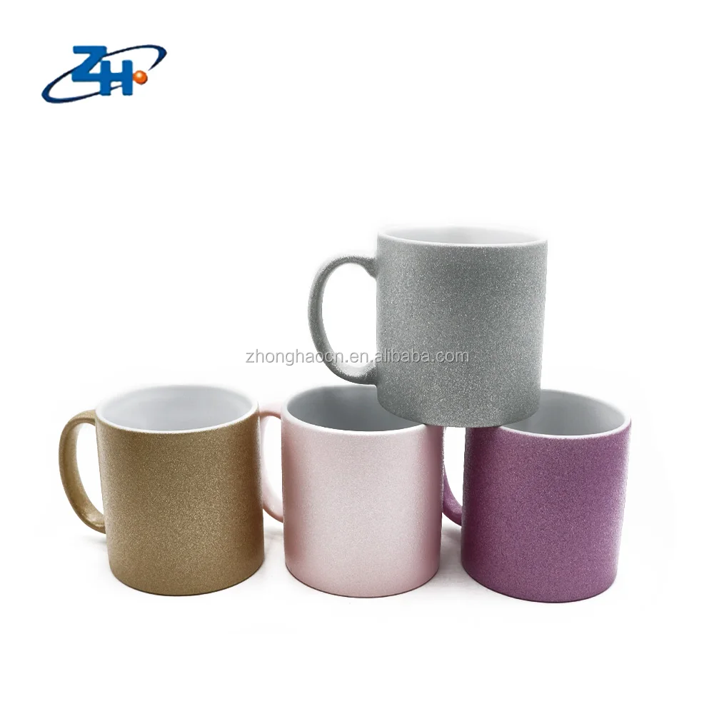 Eco-friendly custom design tea coffee cups reusable 11oz glitter color ceramic sublimation blanks change mug