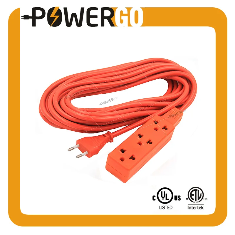 16/2 SJTW Cable 2 Prong Extension Cord with 3 Electrical Power Outlet, 25 Feet Power Cable Cord Triple Tap