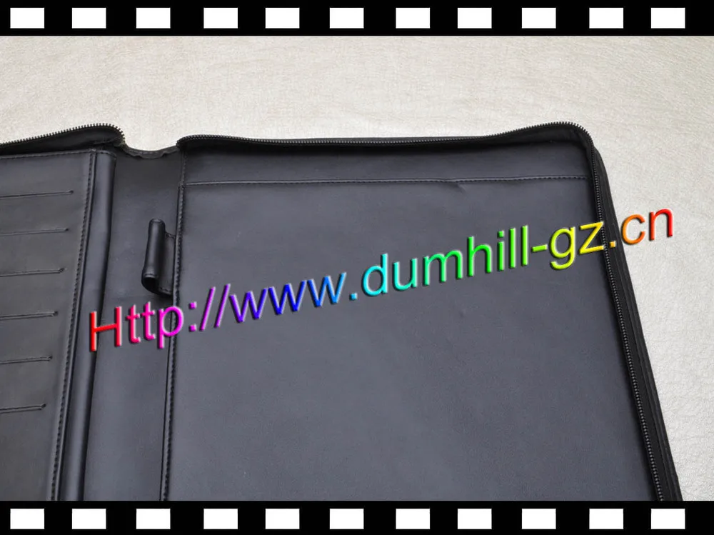 Luxury customized A4 leather document holder zip around with paper pad inside silk printing logo