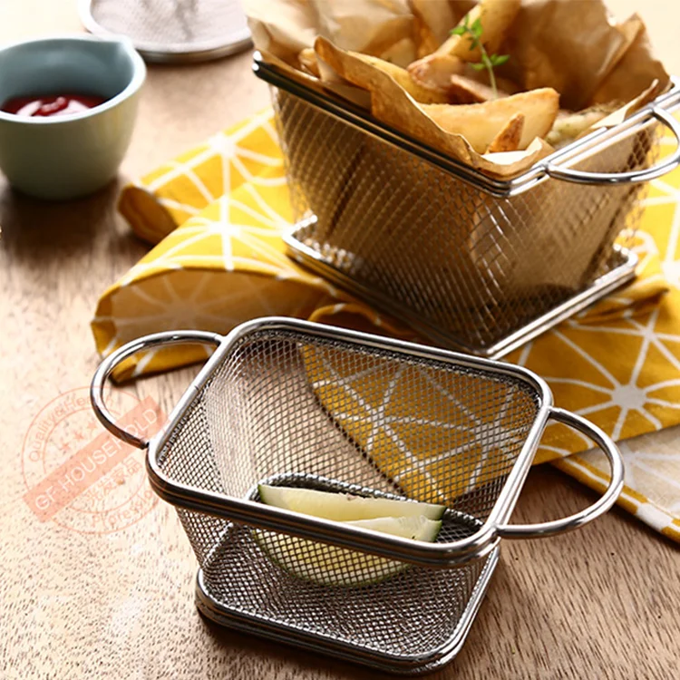 
Fryer Basket Food - grade Stainless Steel Mini French Fries Basket Kitchen Cooking Tool Food Presentation Tableware 