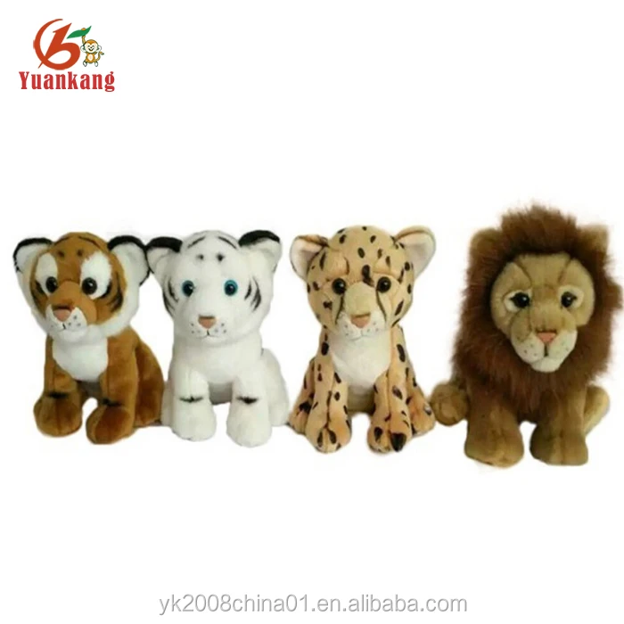 Simulation mini assorted stuffed plush jungle animal wild white tiger/lion/leopard toys set