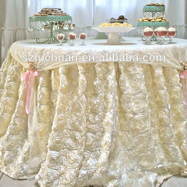 Elegant Round Taffeta Rosetta Table Cloth Wedding Table Clothe Flower Rosette White Rectangular Table Cloth