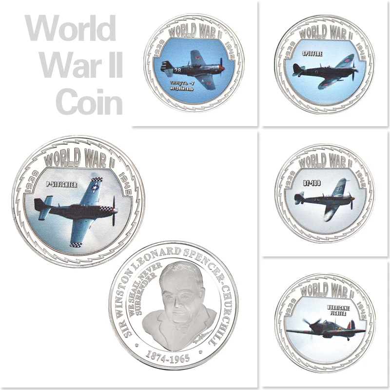 Amazom Hot Sale Metal Coin World War II 3D Airplane Silver Military Souvenir Coin Metal Coin For Collection