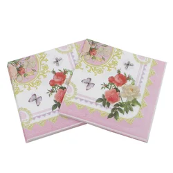 Printed Feature Flower Paper Napkins For Event & Party Decoration Tissue Decoupage Servilleta 33*33cm