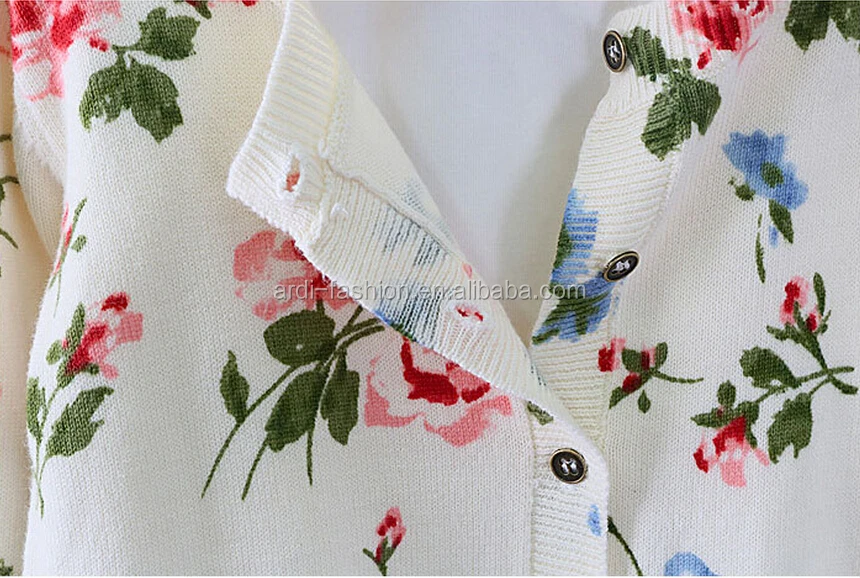 
fancy allover flowers printed handmade knitted sweater for baby girls 