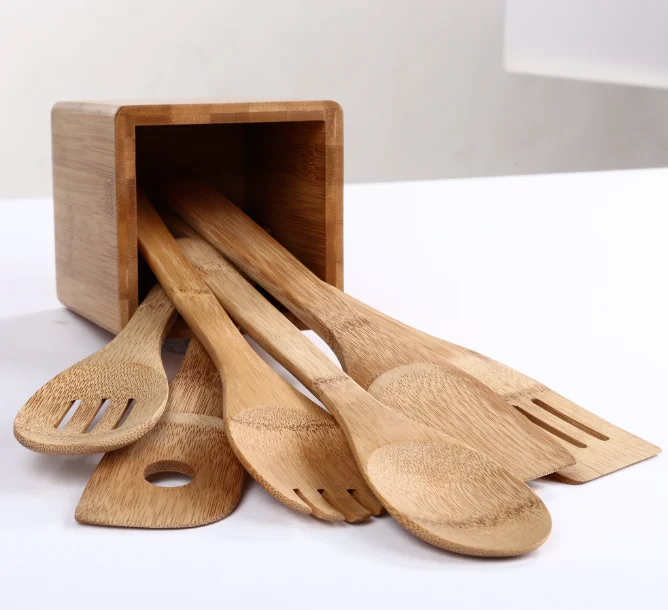 In 2023, Hot sells mildew-resistant kitchen A six-piece accessories bamboo kitchen utensils with a holder