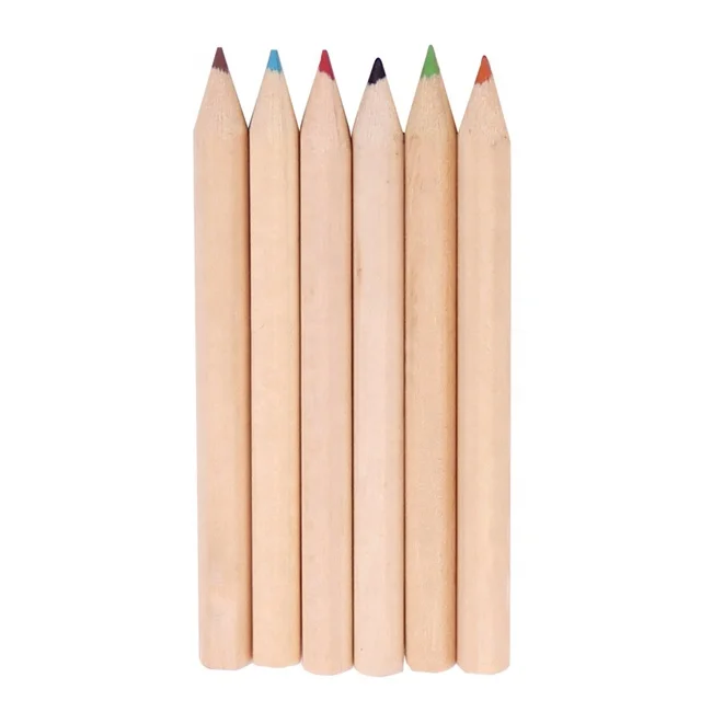6 Pack Natural Wood Kids  Mini Coloring Pencil