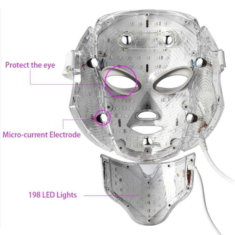 Face care Skin Rejuvenation 7 Color Facial Neck with EMS Microelectronics LED Photon therapy Mask
