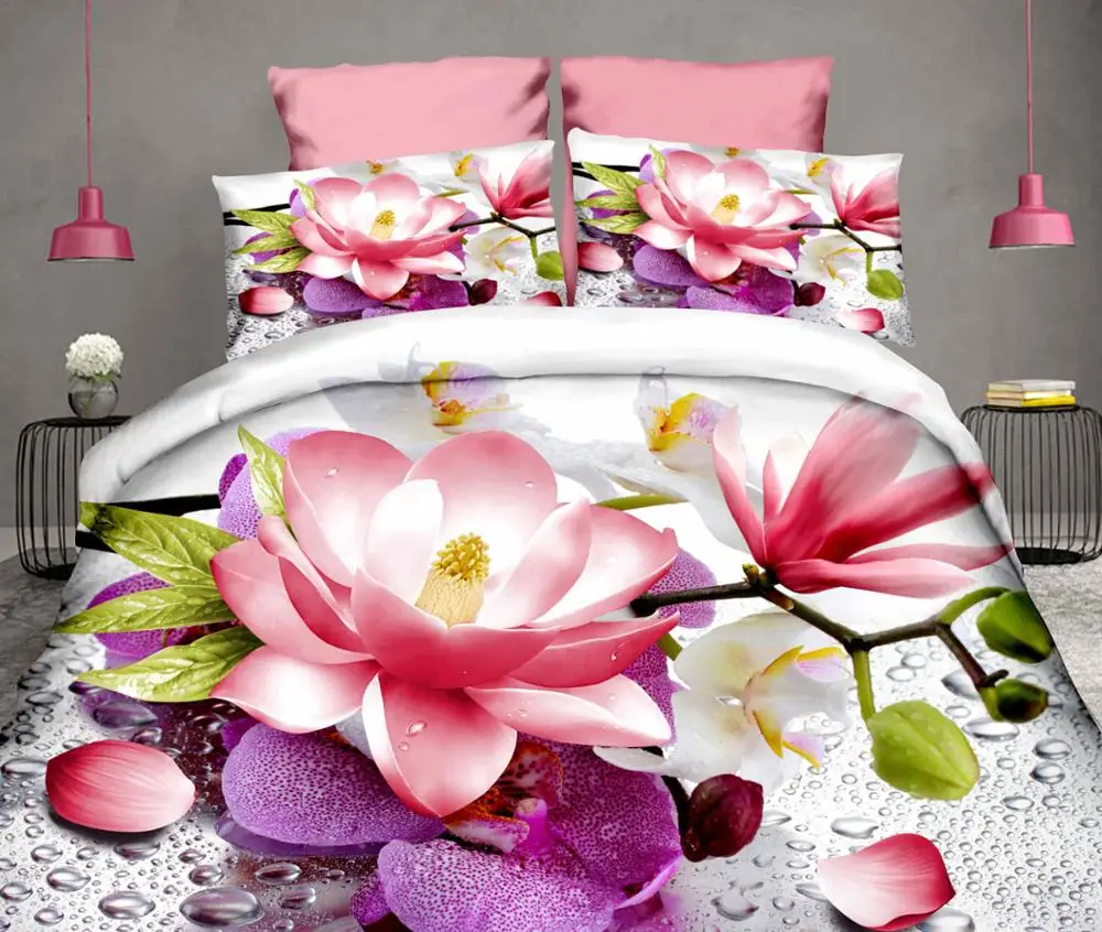 
3D flower printed 100% polyester bedding set, duvet cover set 