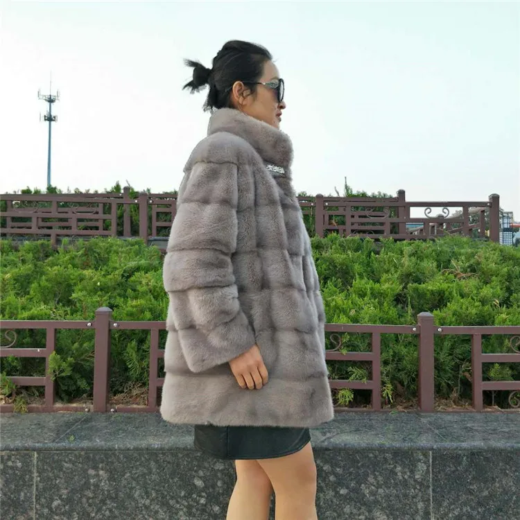 ALICEFUR High quality luxury women fashion middle length mink coat real natural mink fur coat for sale