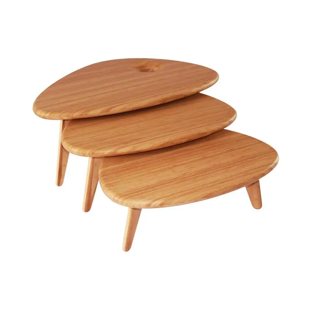 Pebbles Bamboo Furniture Nesting Tables Coffee Table Bunch Modern Design for Living Room Solid Round Coffee Table Wood