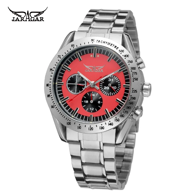 Jaragar Brand Luxury Automatic Self Wind Watches Fashion Analog Display Day Week Feature Stainless Steel Men Mechanical Watch