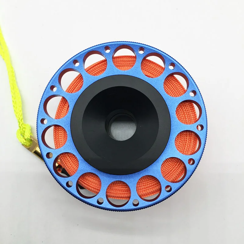 Scuba Diving Aluminium Finger Spool Reel Round Line With Double End Stainless Steel Snap 30M