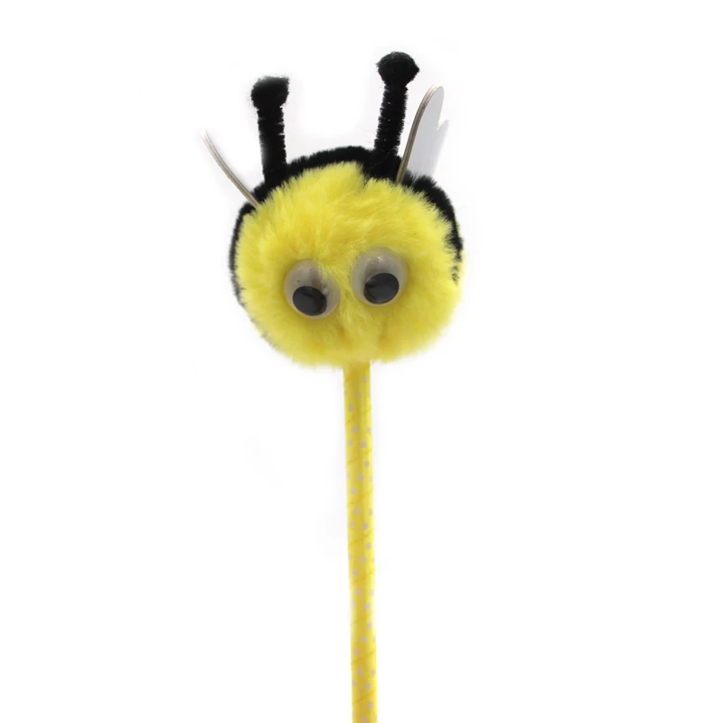 
novelty funny yellow honey bee shape pom pom ball pen for kids lovely cartoon honeybee fuzzy pen 