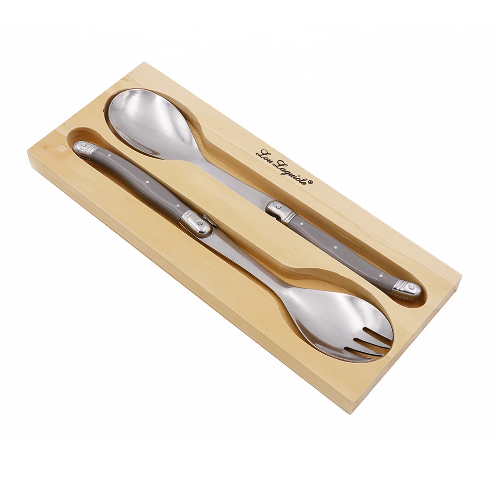 Flatware Sets Classical Design 2 Pcs Cutlery Set Laguiole Salad Fork & Spoon Set with ABS Handle in Pine Tray