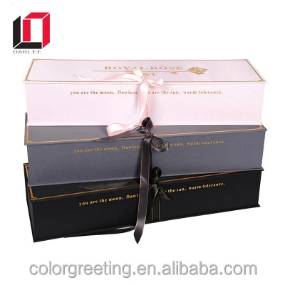 Factory elegant custom black cardboard rectangular rose packing paper flower box