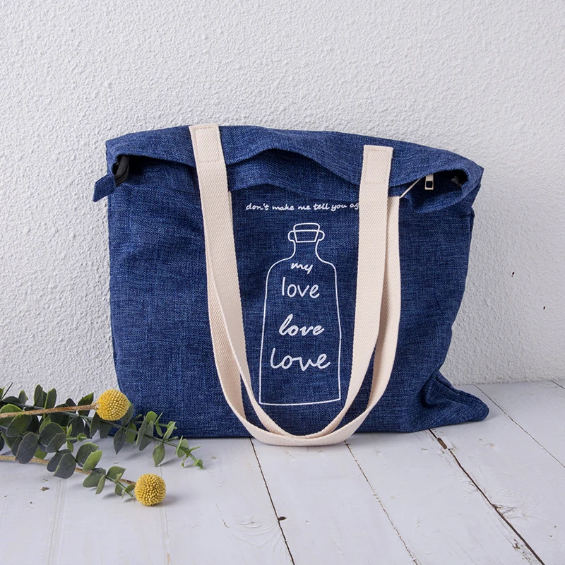 Fashionable taobao Cheap canvas jean foldable denim tote bag  print