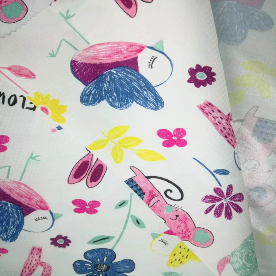 100% полиэстер жаккардовая эпонж ткань ПУ покрытие водоотталкивающий дышащий принт детский дождевик ткань