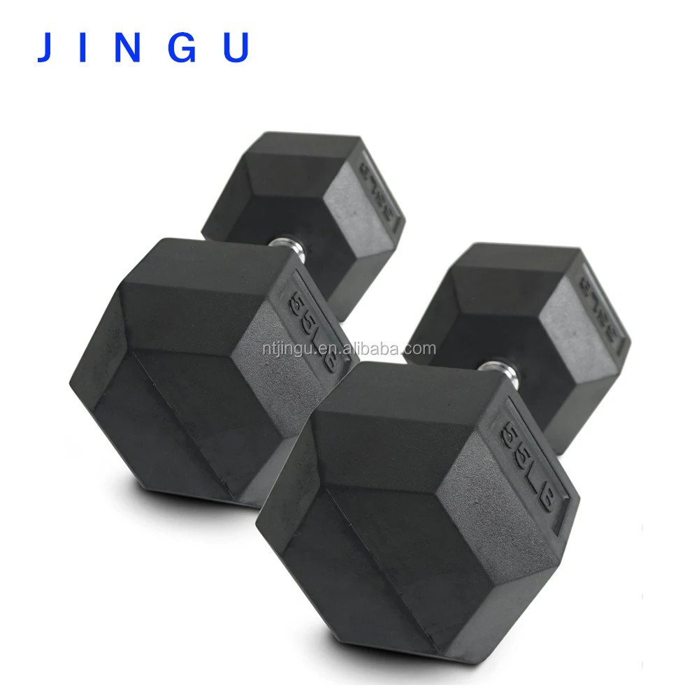 
Rubber Coated Hex Dumbbell with Contoured Chrome Handle 