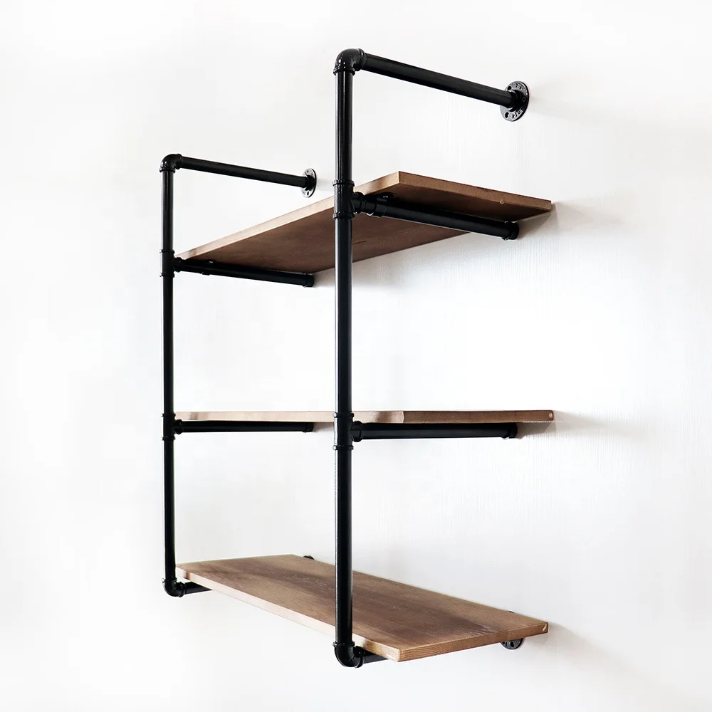 Industrial Pipe Ladder Shelf Vintage Display Rack Rustic Floating Storage Shelf 3 Tier Wall Mounted