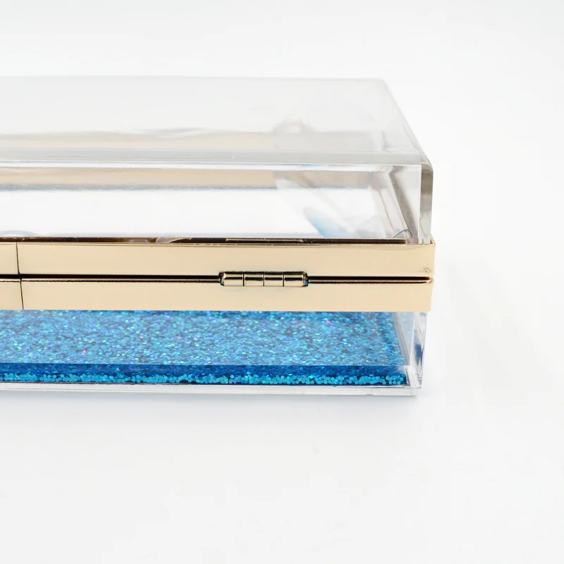 
Women Blue /Pink Moving Glitter Clutch Bag Crystal Acrylic Hard Case Clutch 