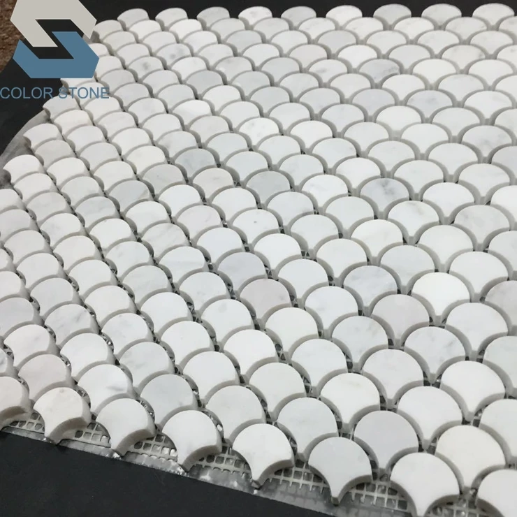 Каррарский Мрамор средней рыбки весы веерообразной мозаичной плитки backsplash