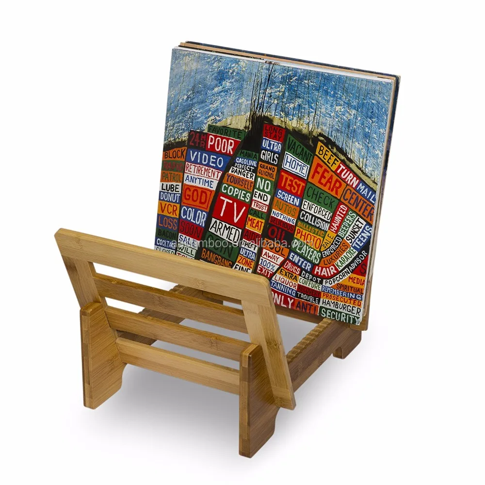 Wood bamboo wood vinyl record storage display flip rack