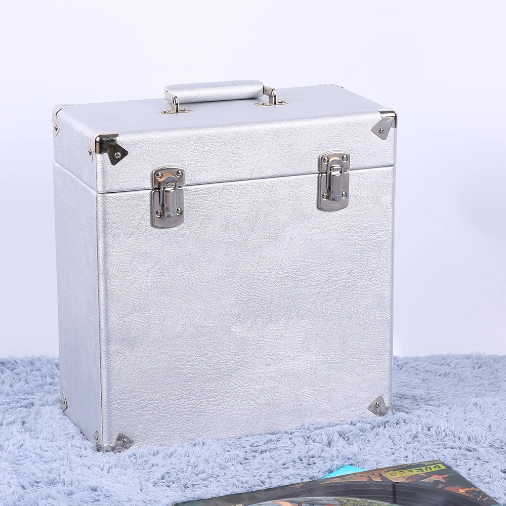 
Victrola Vintage Retro Vinyl Leather Record Storage Carrying Case for 45+ Records (Dust/Scratch Free) - Silver-12Inch 