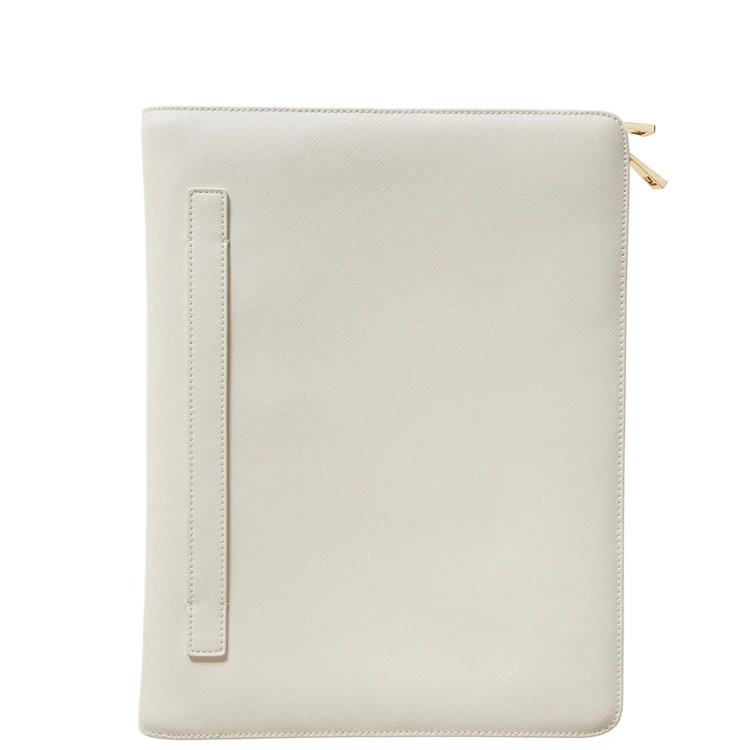Luxury genuine saffiano leather A4 compendium Zip around smooth leather strap business portfolio