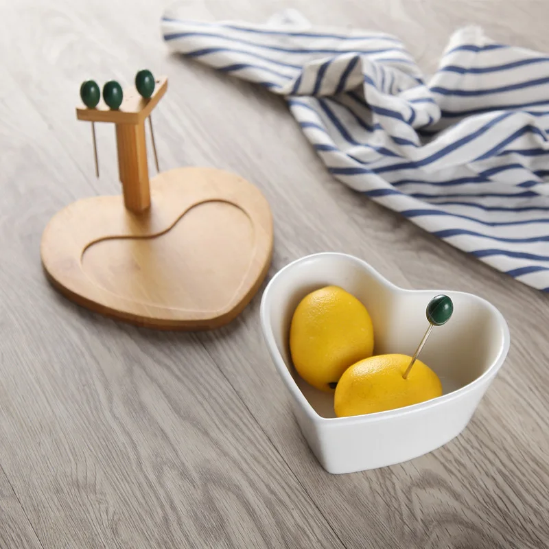 White Plates Ceramic Storage Trays Bamboo Serving Tray