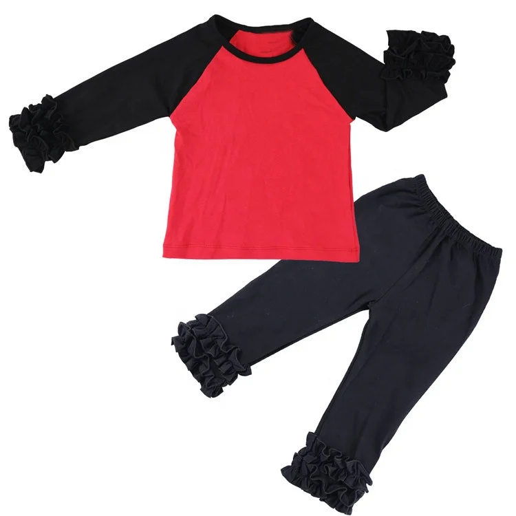kids clothing Little Girls Boutique Winter Clothing Sets Baby Organic Red Raglan Shirts match Black Icing Legging Sets