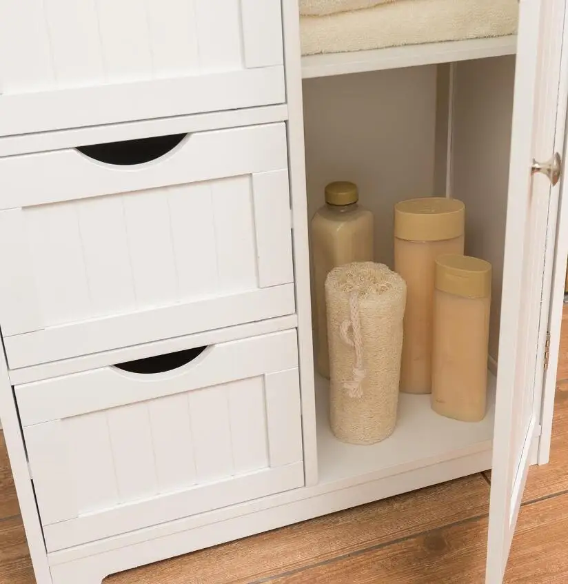 Bathroom 4 Drawer Cabinet White Wooden Storage Cupboard Standing Unit