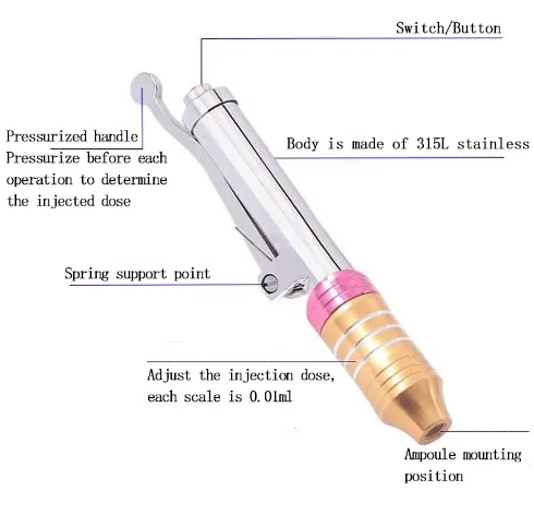 Adjustable Needle Free Injection High Pressure Hyaluronic Pen Injector for Anti-wrinkle