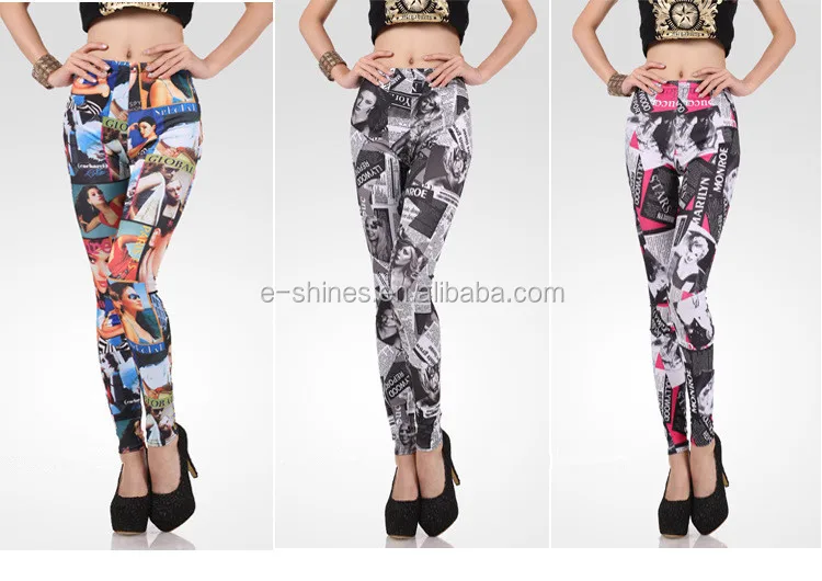 New printed 92%polyester 8%spandex leggings with double brushed ladies new mix tights leggings for women
