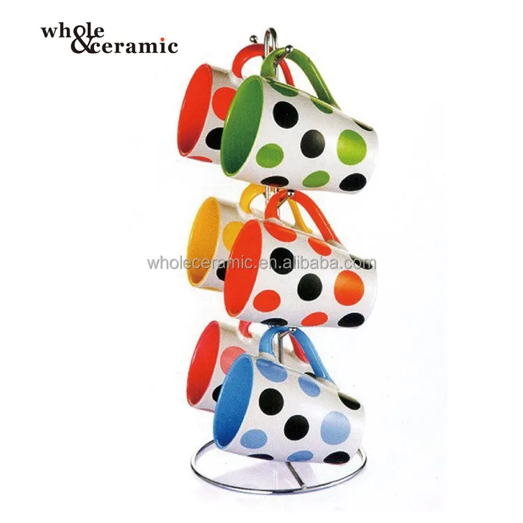 12oz 16oz Hand Painted Coffee Mug Holder Rack Mug With Metal Stand With Rack Mug Tree Wholesale